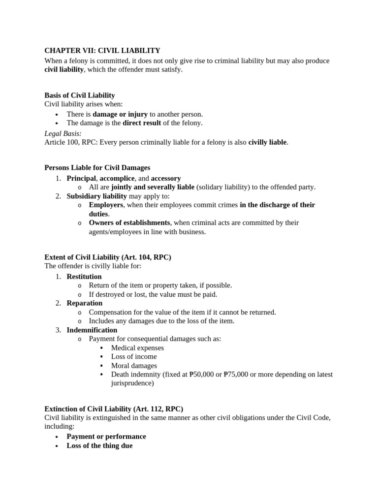 Civil Liability in Felony Cases Explained | PDF | Legal Liability | Damages