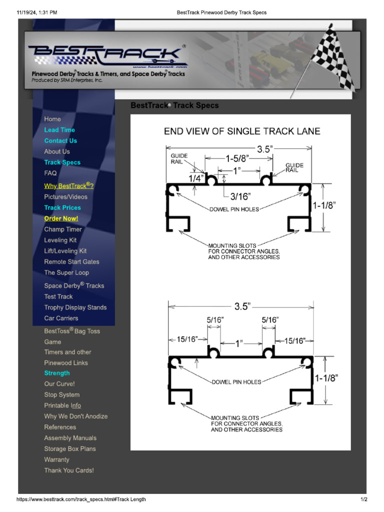BestTrack Pinewood Derby Track Specs | PDF