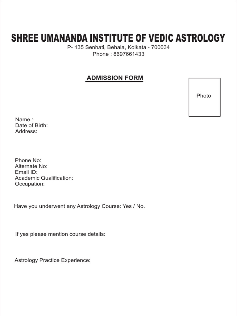Admission Form for Vedic Astrology Course | PDF