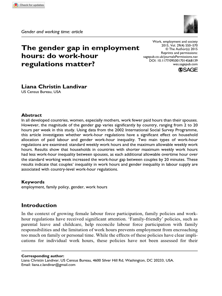 Gender Gap in Employment Hours Analysis | PDF | Parental Leave | Labour ...