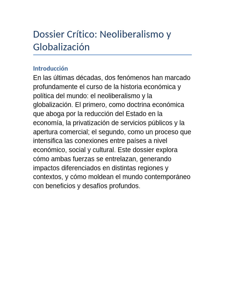 Neoliberalismo y Globalización: Impactos Clave | PDF | Neoliberalismo ...