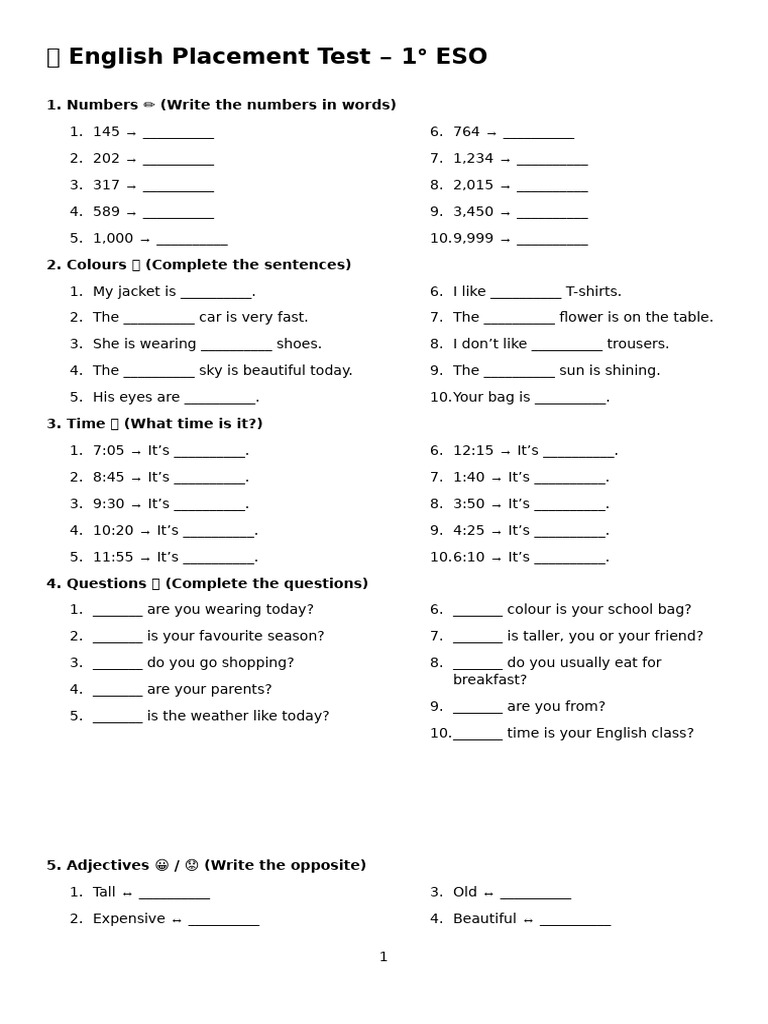 test initial 1eso | PDF | Linguistics | Syntax