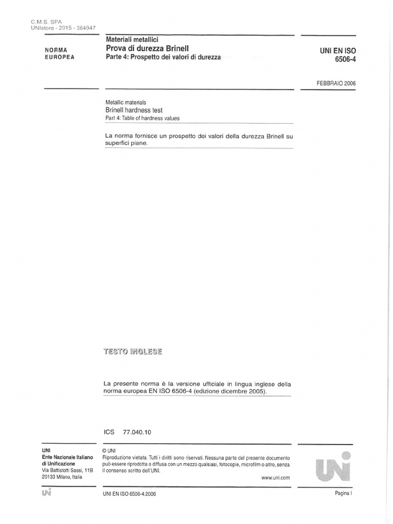 Norma UNI EN ISO 6506-4 | PDF
