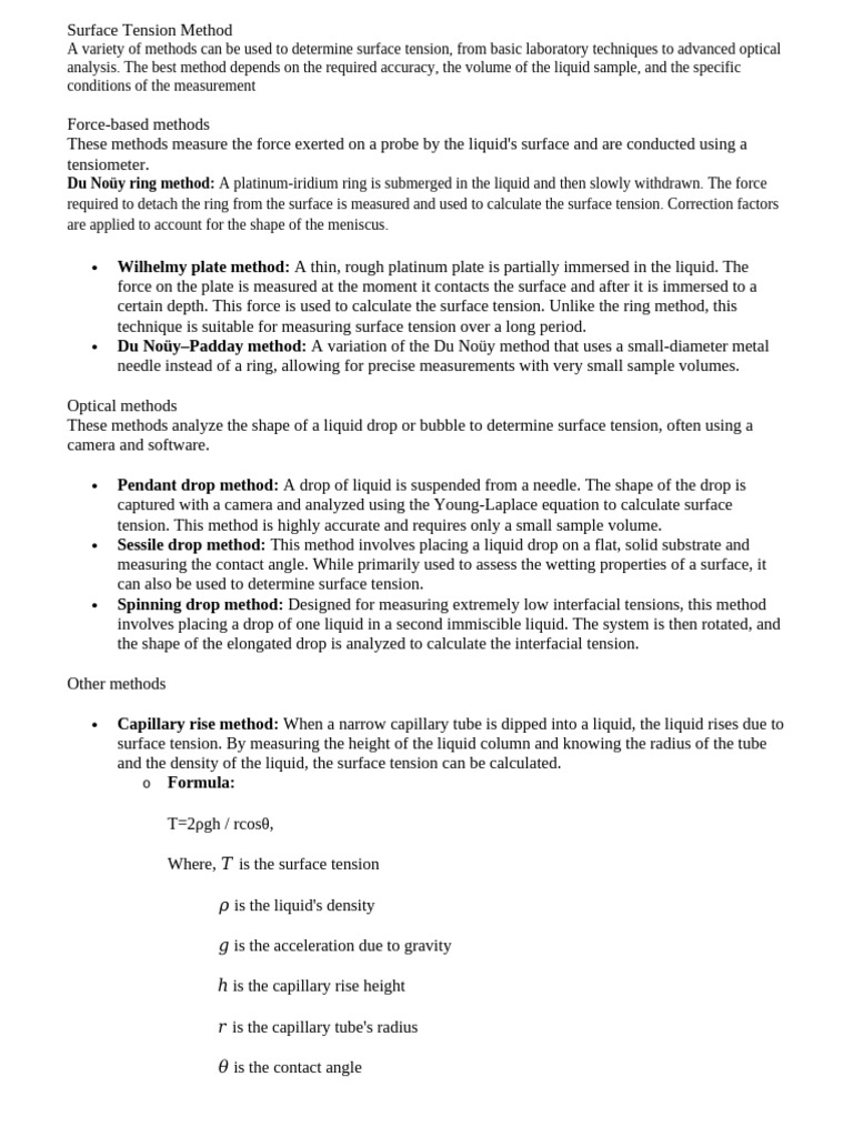 Surface and Interfacial Tension Methods | PDF | Surface Tension | Liquids