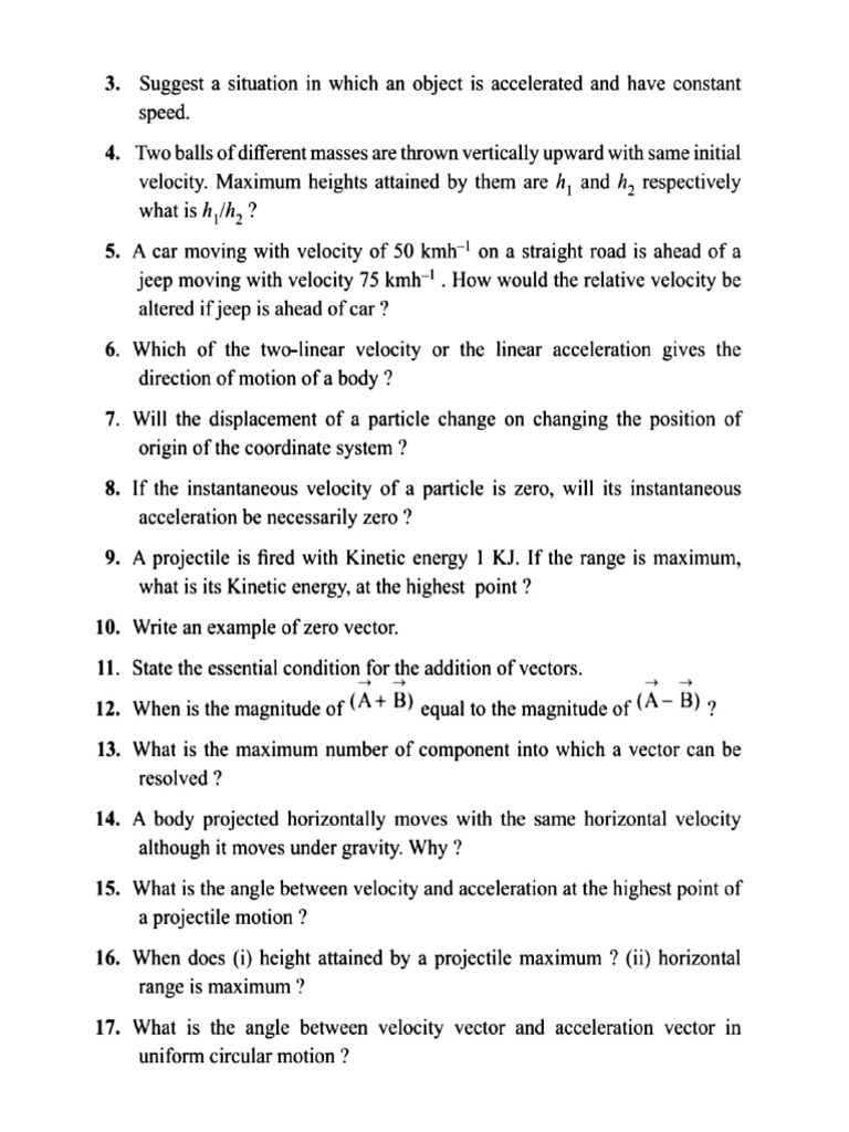 Important Questions For Chapter 1-3 | PDF | Acceleration | Velocity