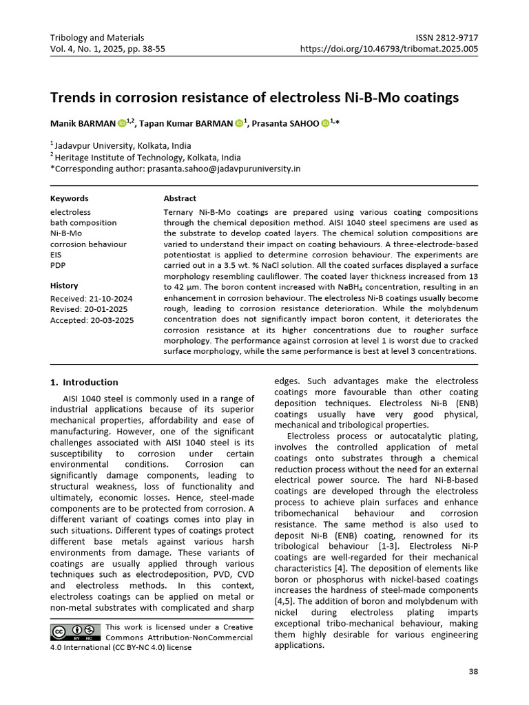 Corrosion Resistance of Ni-B-Mo Coatings | PDF | Physical Sciences ...