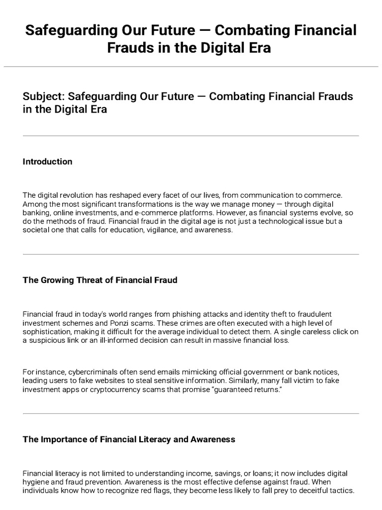 Safeguarding Our Future - Combating Financial Frauds in The Digital Era ...