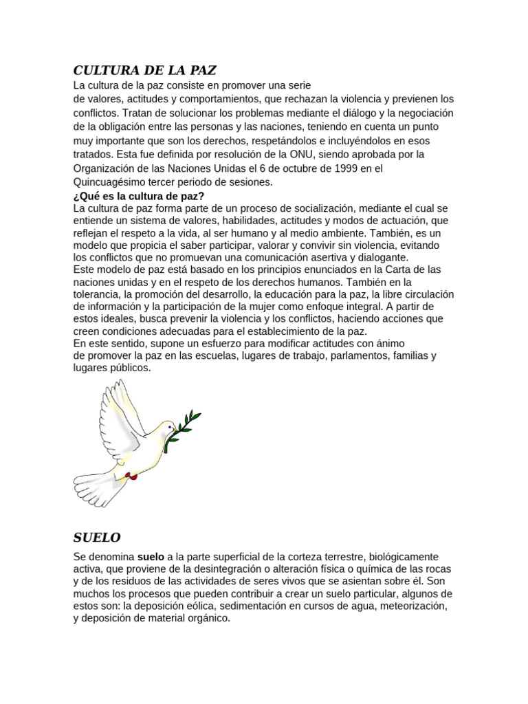 Cultura de la Paz y su Importancia | PDF | Plantas | Minerales