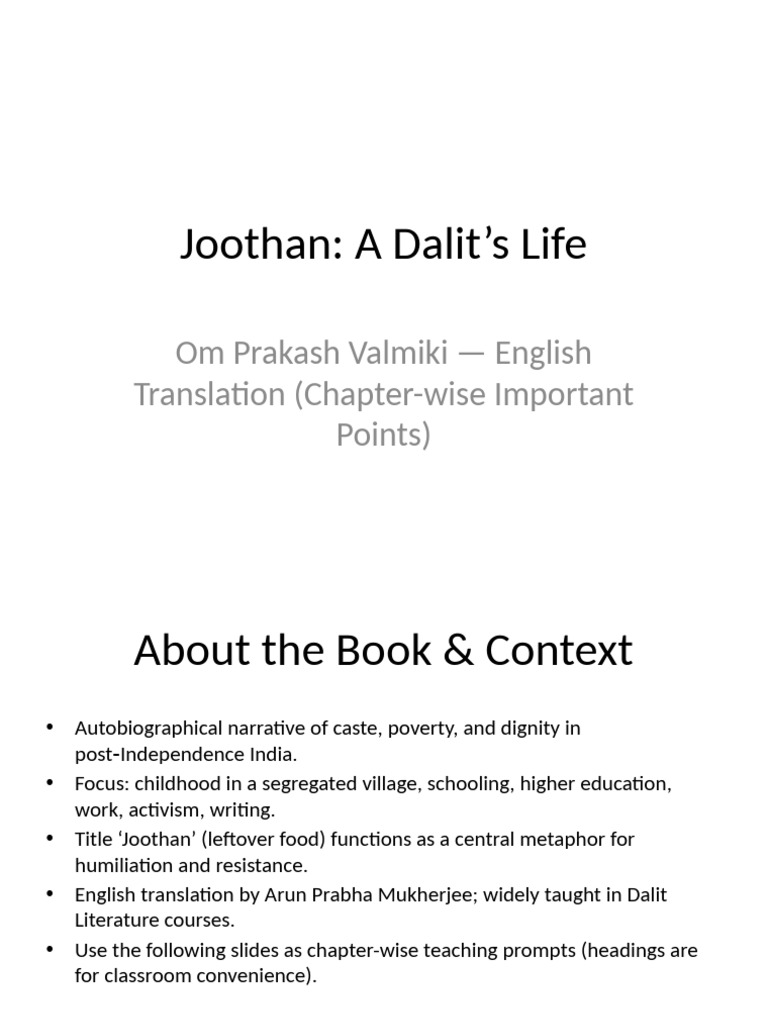 Joothan Chapterwise Elaborate | PDF | Caste | Social Psychology