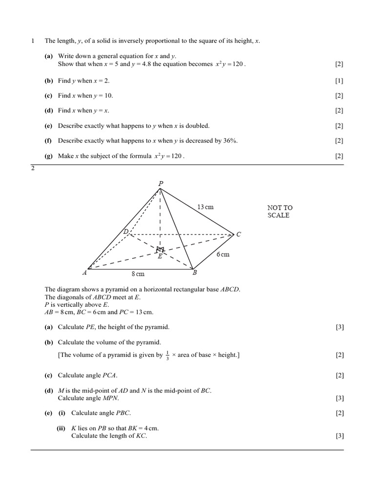 Inverse Proportions and Pyramid Calculations | PDF | Area | Circle