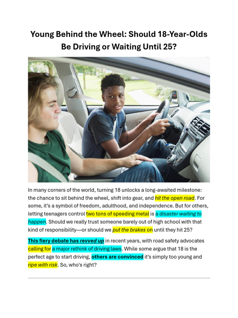 Young Behind The Wheel - Driving Age Debate | PDF | Driving ...