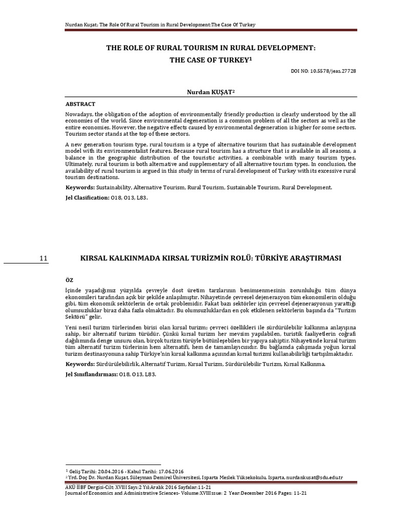 Rural Tourism's Impact on Turkey's Development | PDF | Sustainability ...