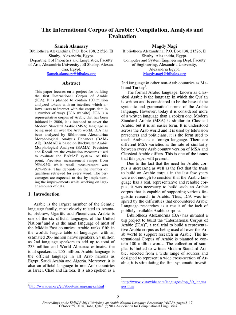International Corpus of Arabic Overview | PDF | Arabic | Word