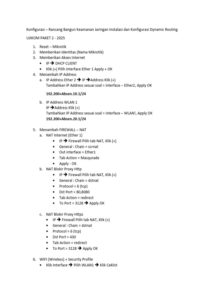 Konfigurasi Keamanan Jaringan Mikrotik | PDF | Ip Address | Proxy Server