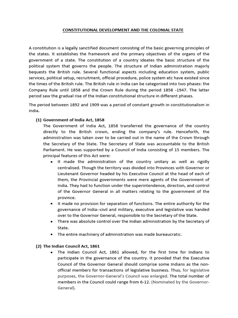 Constitutional Development and The Colonial State | PDF | British Raj ...