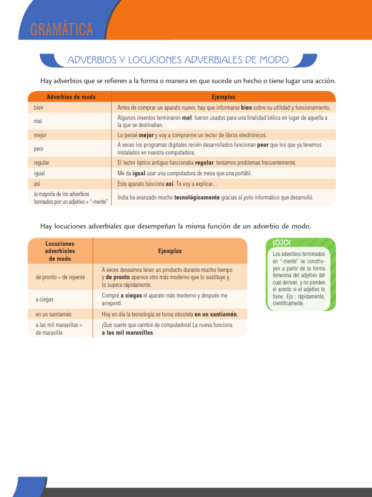 Adverbios y Locuciones de Modo | PDF | Adverbio | Informática