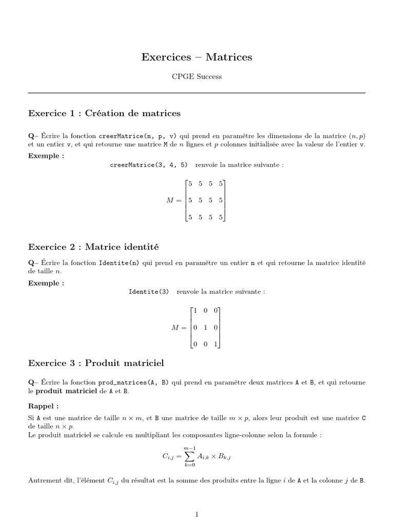 Exercices de programmation sur matrices | PDF | Matrice (Mathématiques ...