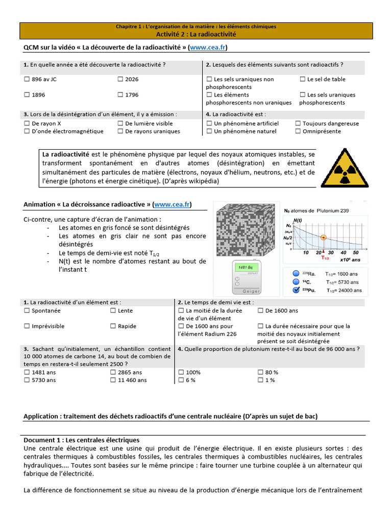 2 Correction - Cours - La - Radioactivite Prof | PDF | Déchets ...