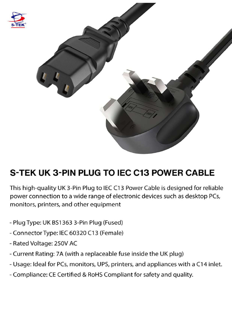 3 Pin To c13 Cable | PDF