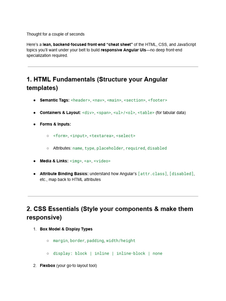 Angular Front-End Cheat Sheet | PDF | Html Element | Html
