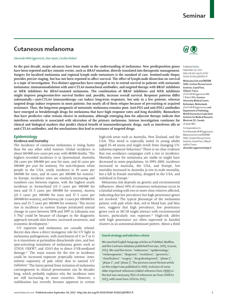 Melanoma Cutaneo | PDF | Melanoma | Metastasis