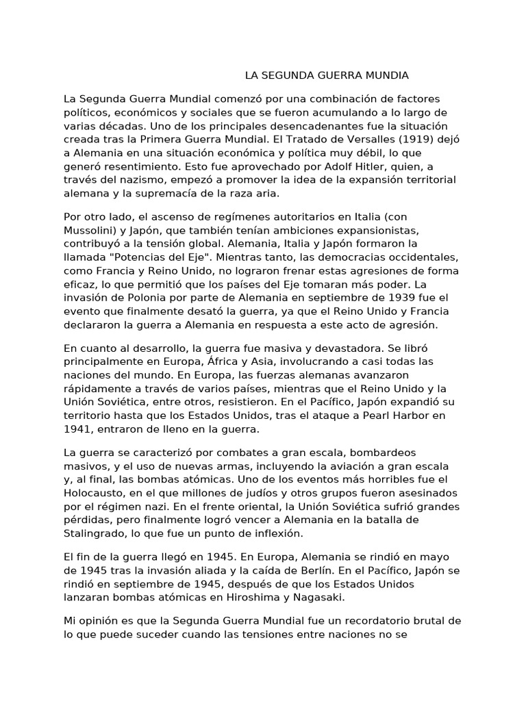 Causas y Consecuencias de la Segunda Guerra Mundial | PDF | Alemania ...