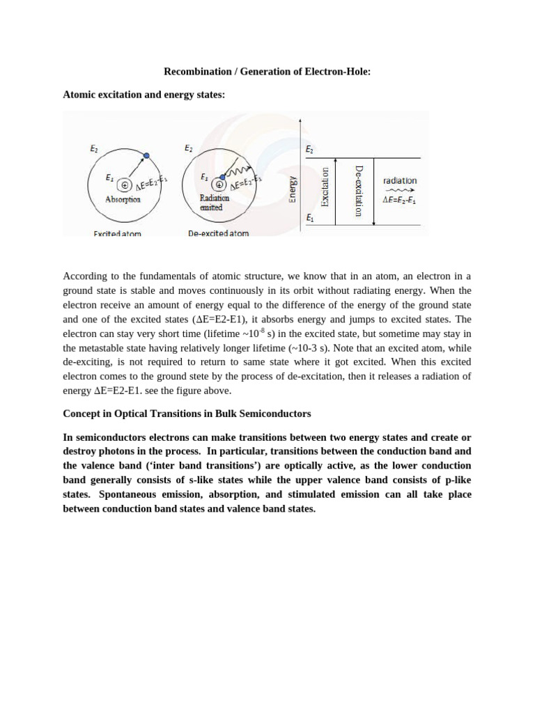 L-38 Recombination - Generation Electron - Hole Pair | PDF | Band Gap ...