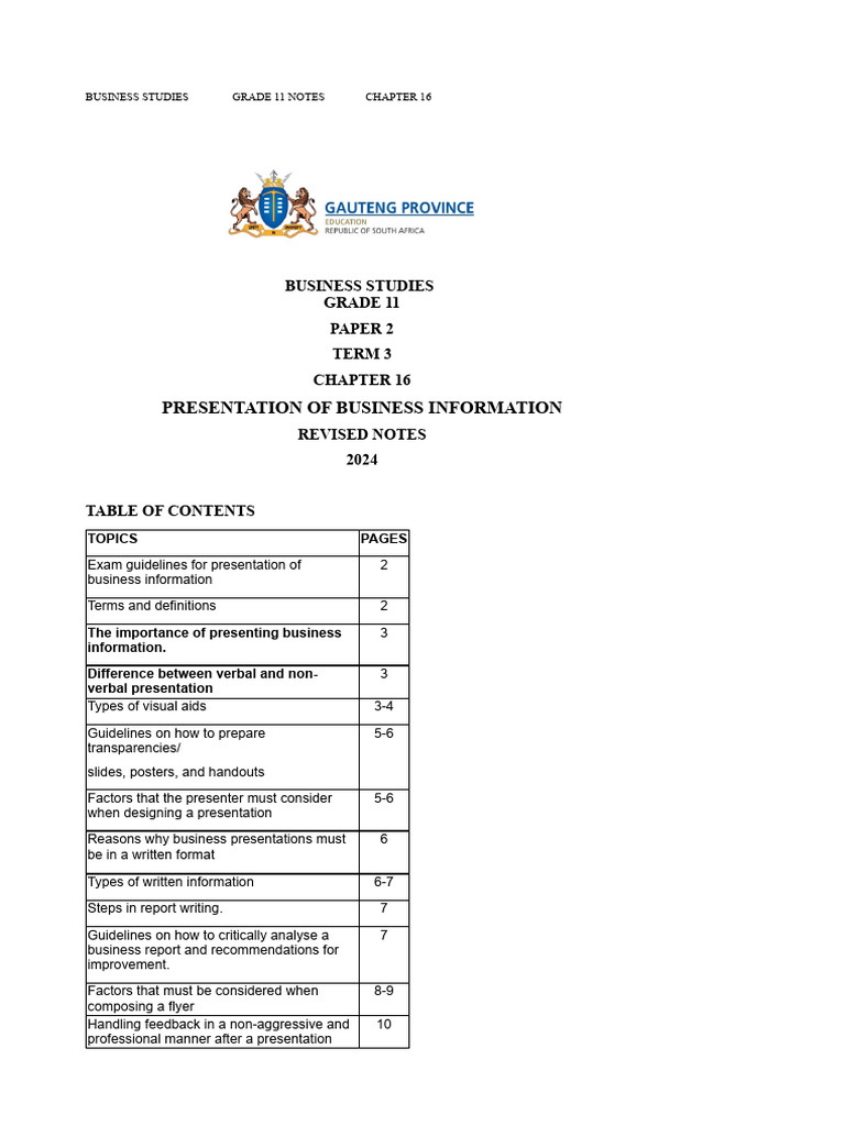 Business Presentation Techniques Guide | PDF | Information | Nonverbal ...
