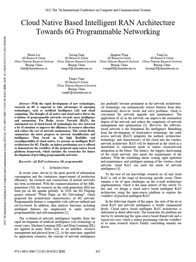 Intelligent RAN Architecture for 6G | PDF | Computer Network | Cloud ...