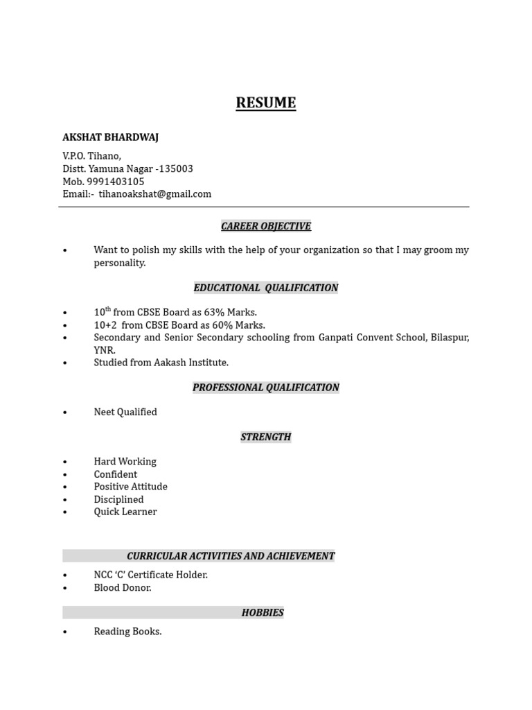 Cv Format | PDF