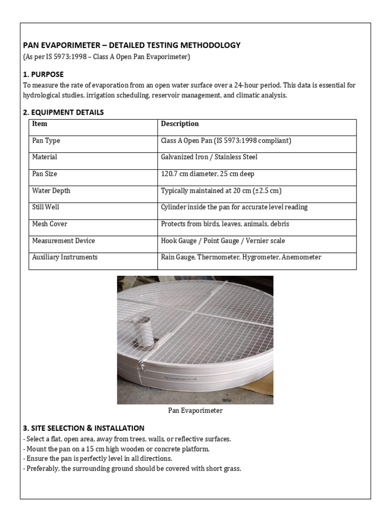 Class A Open Pan Evaporimeter Guide | PDF | Water | Rain
