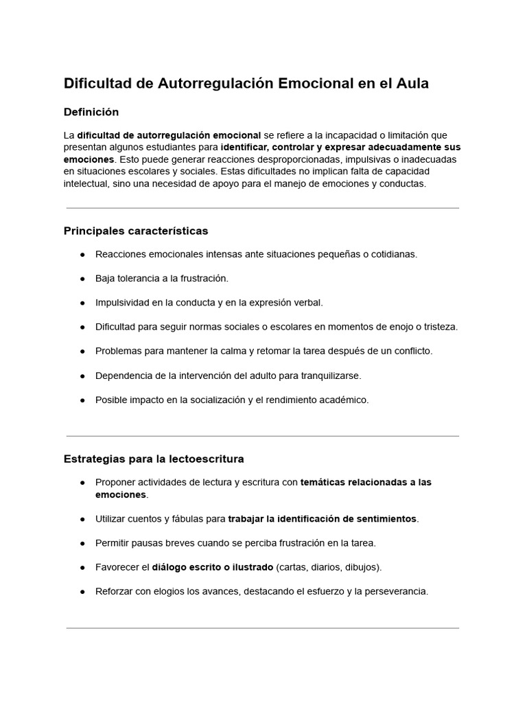 Dificultades de Autorregulación Emocional en el Aula | PDF | Las ...