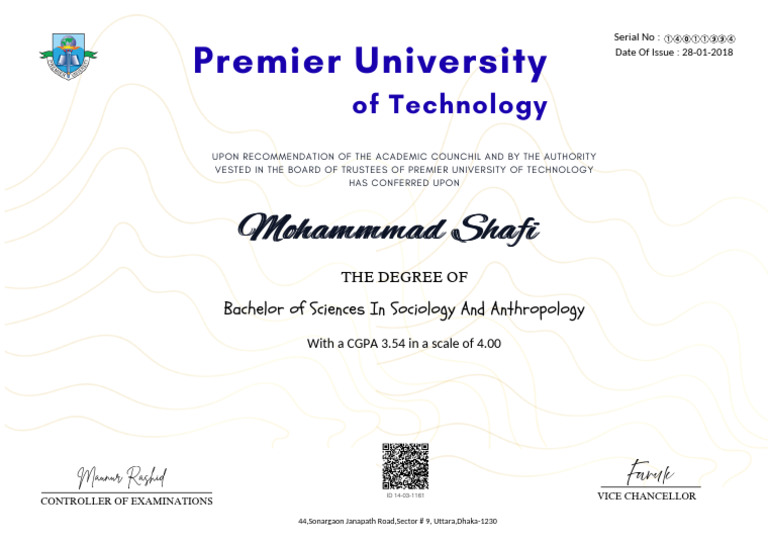 Bachelor of Science Degree Certificate | PDF