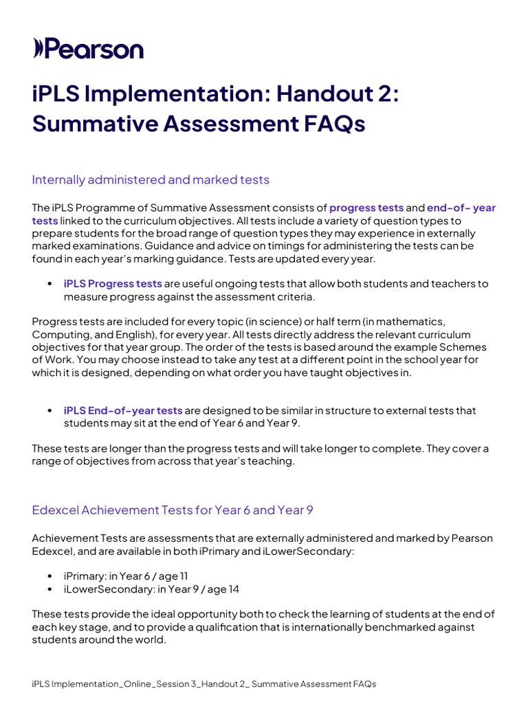 iPLS Summative Assessment FAQs | PDF | Educational Assessment | Student ...