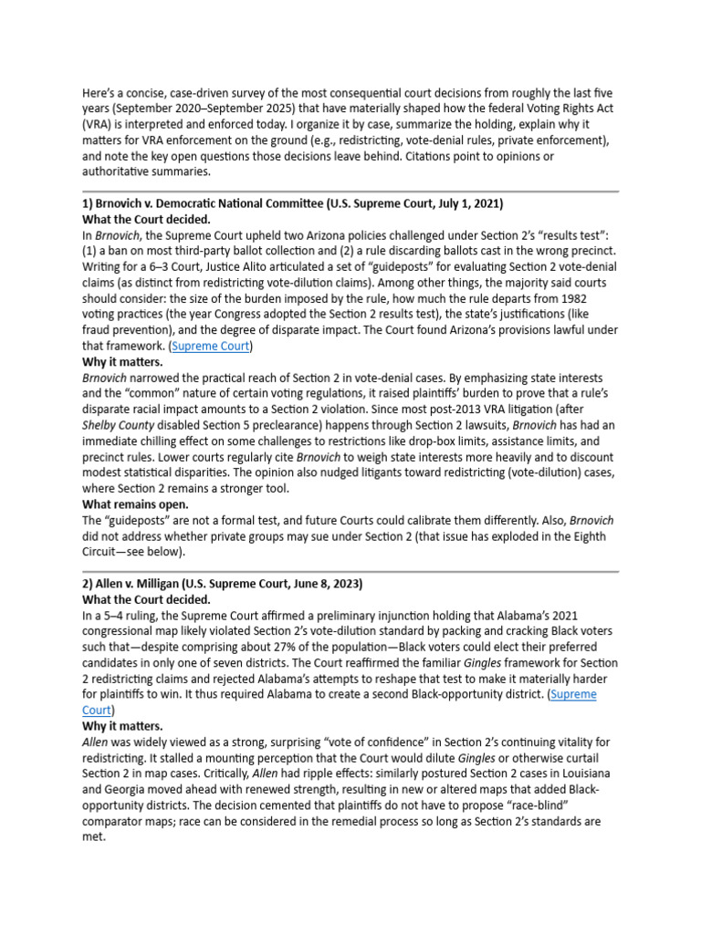 Key Supreme Court VRA Decisions 2020-2025 | PDF | Voting Rights Act Of ...