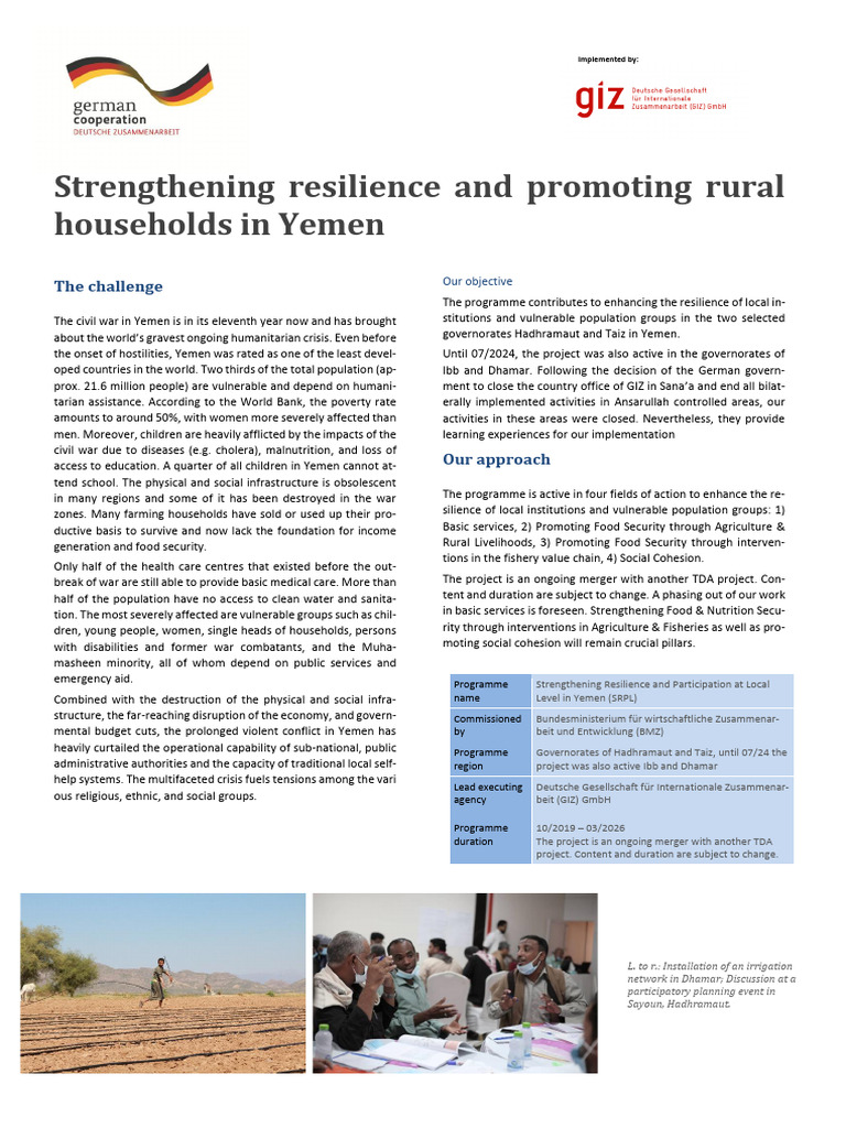 Resilience Program for Rural Yemen | PDF | Food Security | Wash