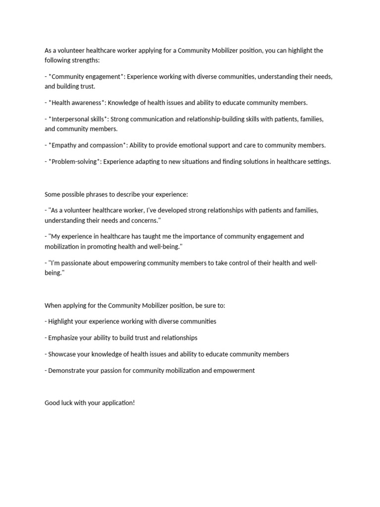 Community Mobilizer Application Tips | PDF