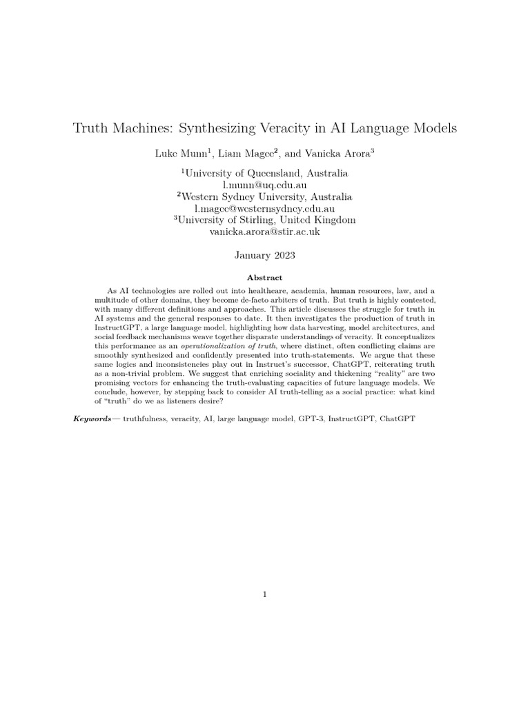 AI Language Models and Truth Synthesis | PDF | Truth | Artificial ...
