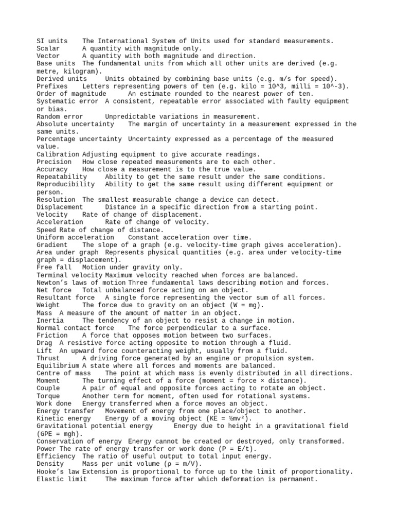 Physics Key Words | PDF | Waves | Force