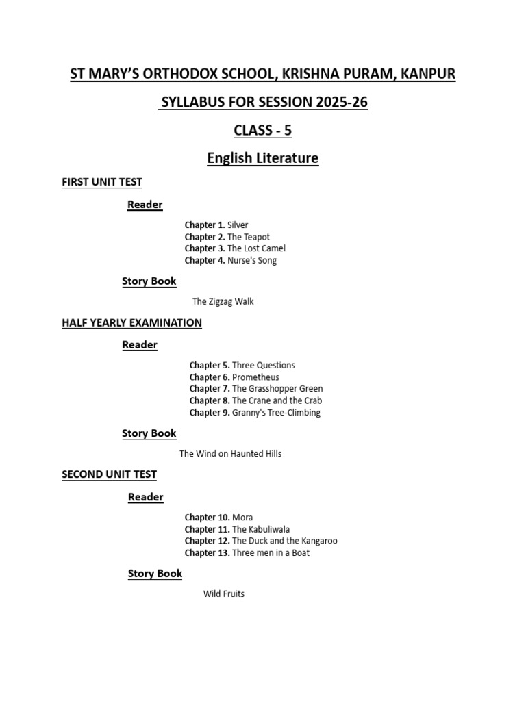 Class 5 Syllabus 2025-26 New | PDF