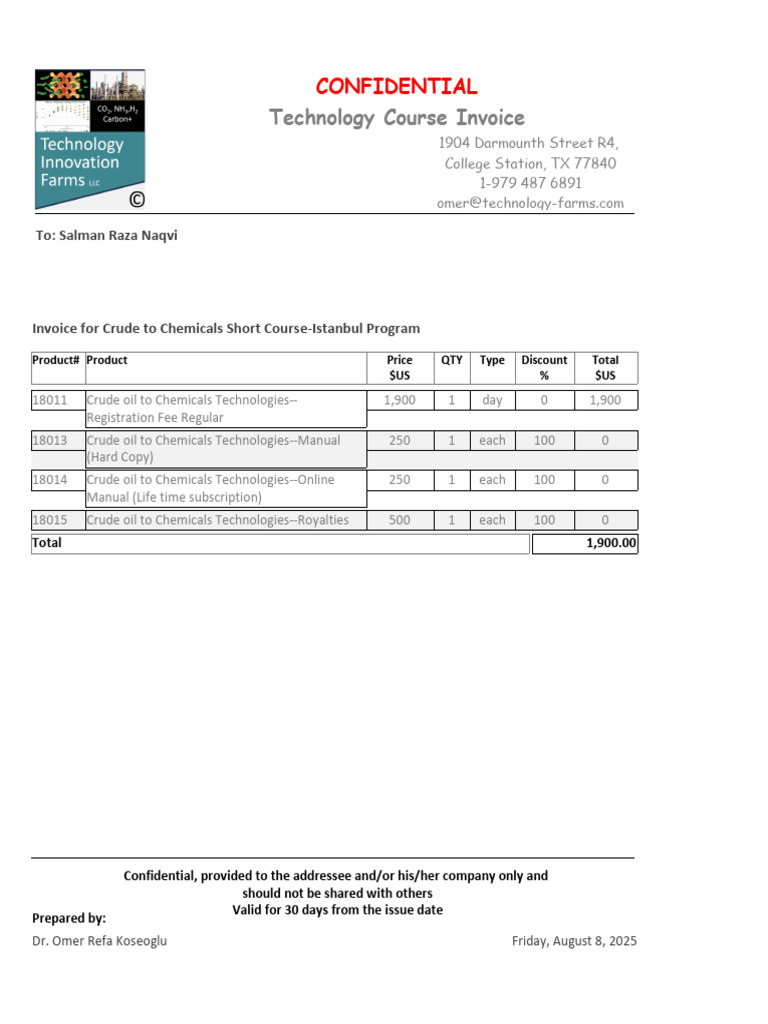 Crude to Chemicals Course Invoice | PDF