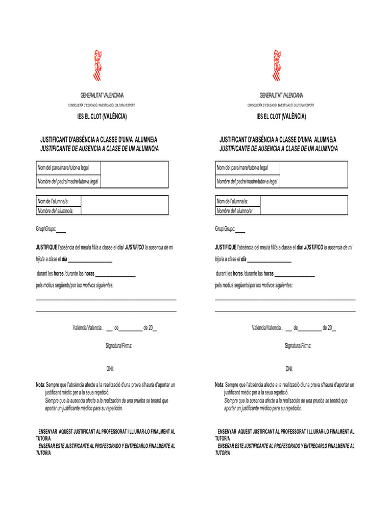 Justificant Absencia Alumne | PDF