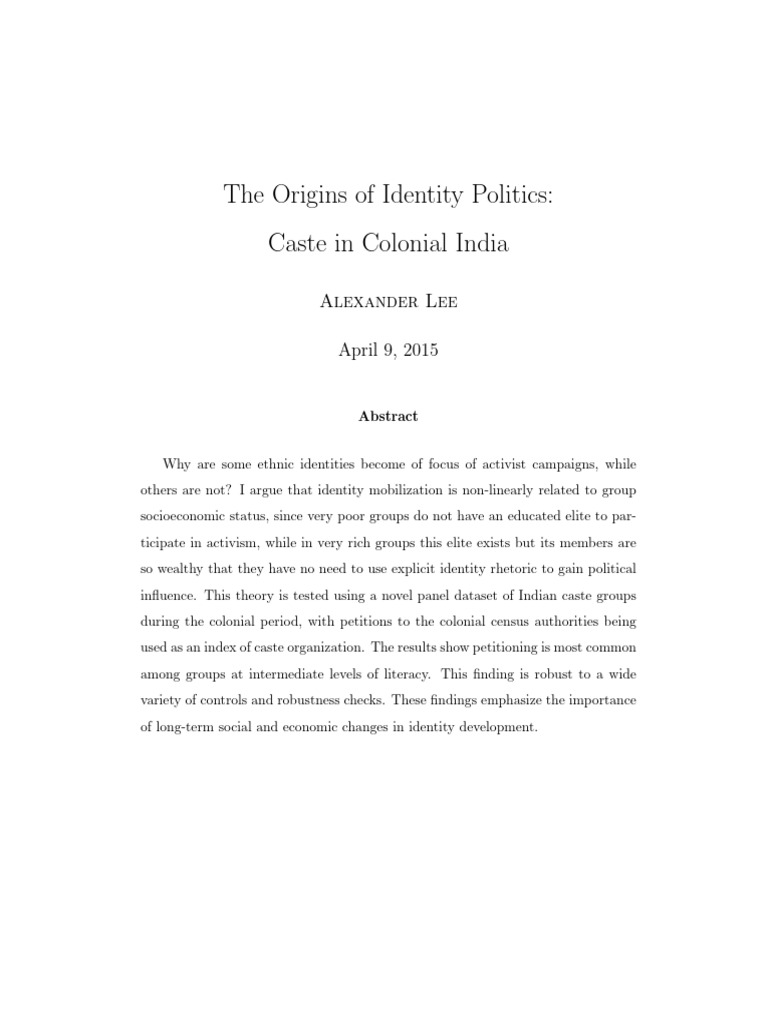 Caste Identity Politics in Colonial India | PDF | Fixed Effects Model ...