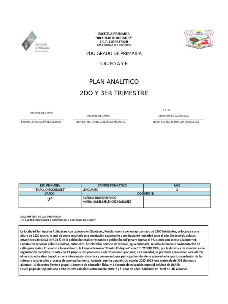 PLAN ANALITICO 2DO A Y B ACOMODADO | PDF | Comunicación | Multiplicación