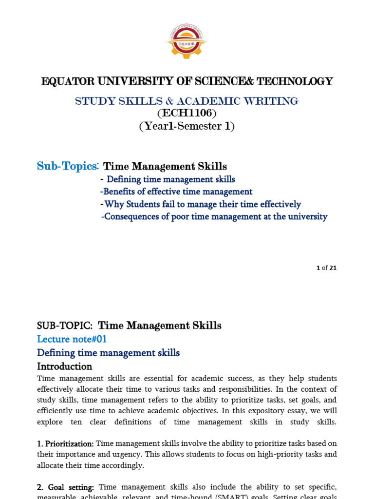 Time Management Skills for Students | PDF | Professional Skills | Time ...