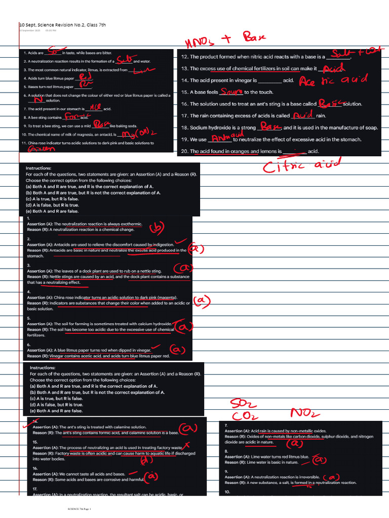 10 Sept, Science Revision No.2, Class 7th | PDF