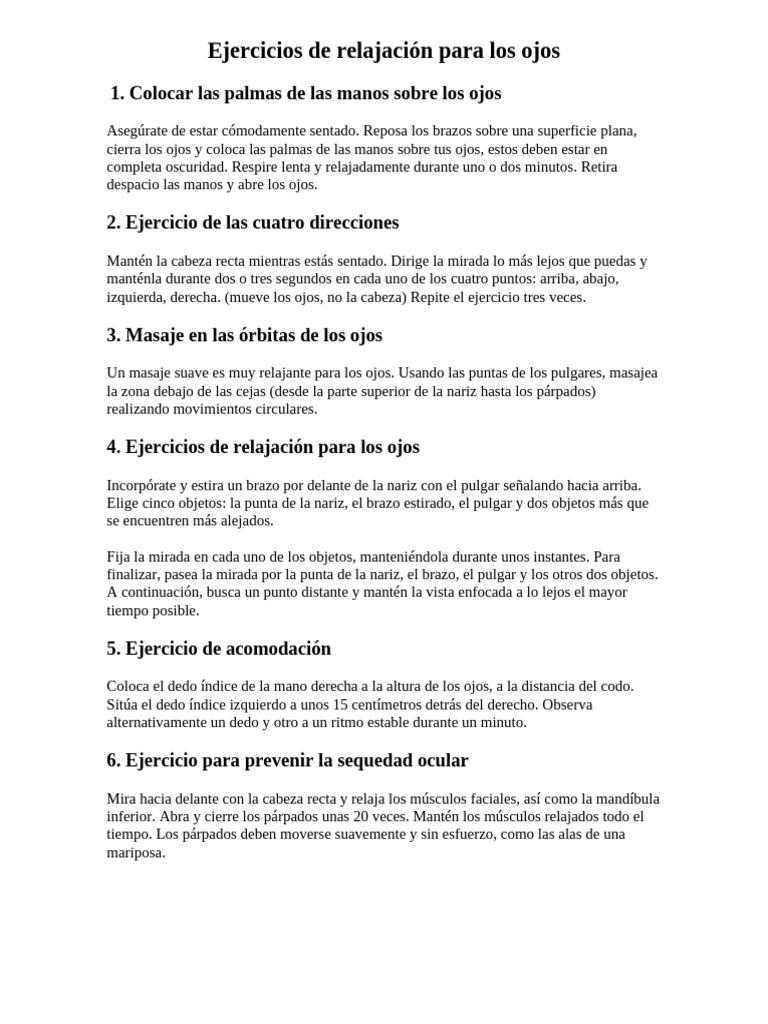 Ejercicios Efectivos para Relajar los Ojos | PDF
