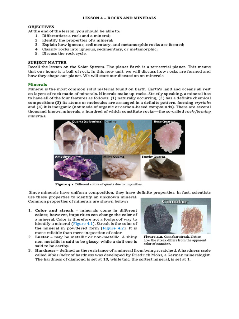 LESSON+4+-+Rocks+and+Minerals | PDF | Rock (Geology) | Minerals