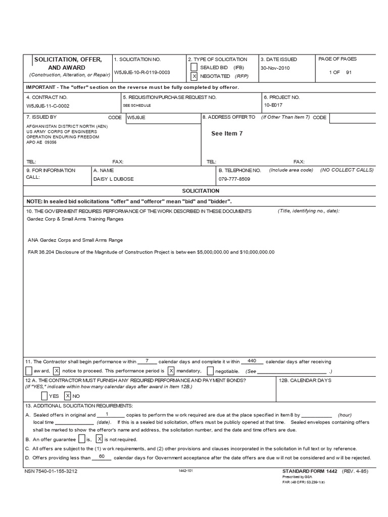 Gardez Corps Small Arms Range RFP | PDF | Offer And Acceptance