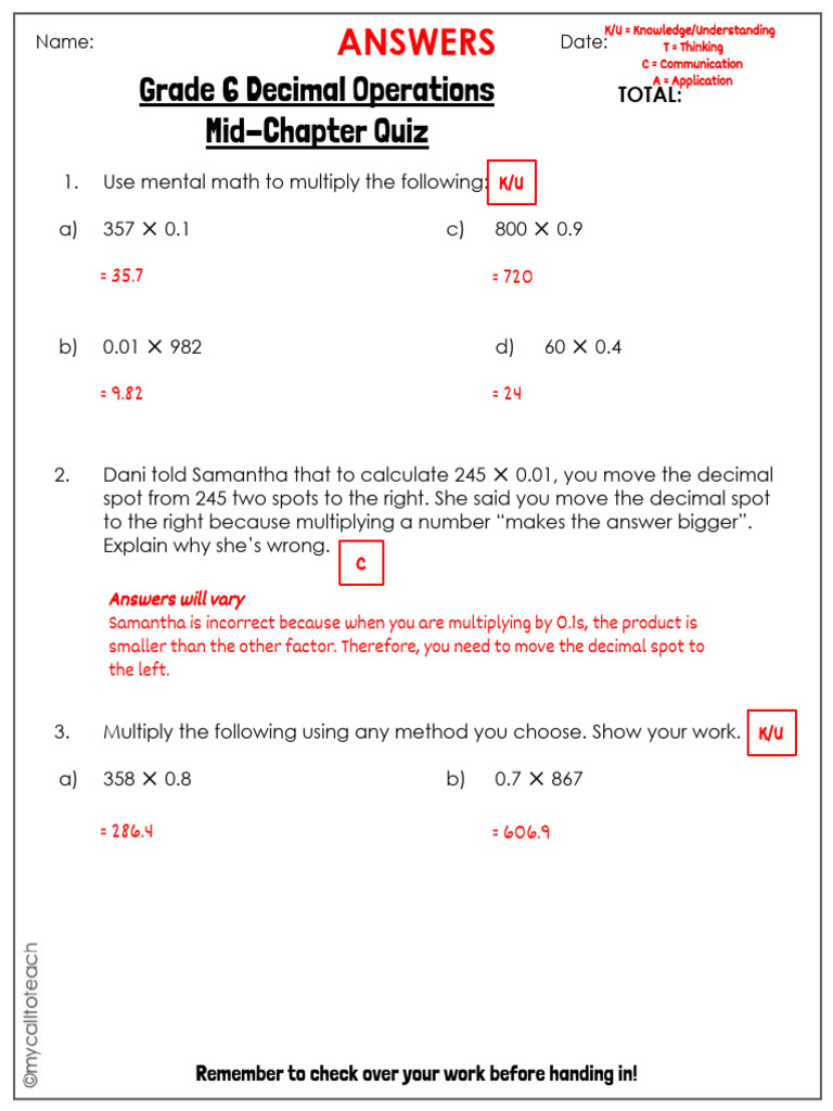Grade 6 Decimal Operations Quiz | PDF | Chess | Chess Theory